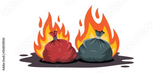 Burning Garbage Bags Illustration