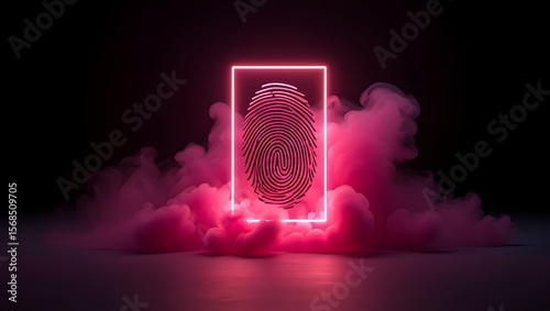 Neon fingerprint security identity authentication technology digital biometric scan id