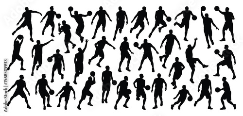 Silhouettes of Basketball Players in Action