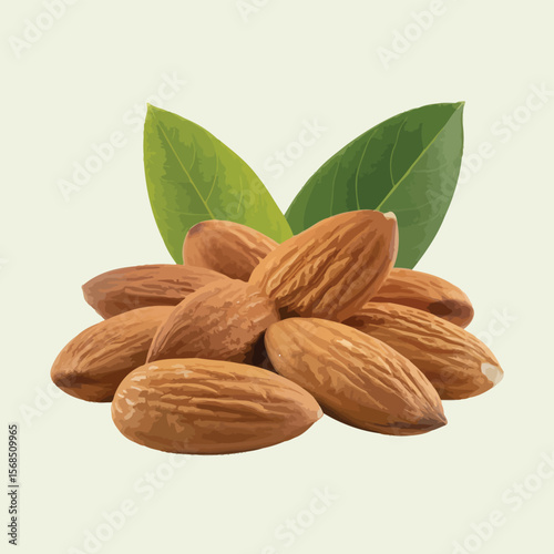 Pile of Almonds with Green Leaves