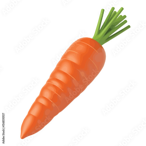 Single Orange Carrot with Green Tops Isolated on White