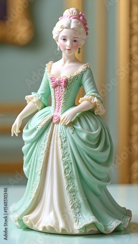 Antique rococo figurine collectible porcelain doll lady in green dress vintage decor