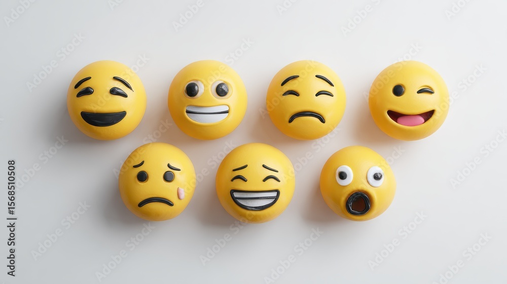 Obraz premium 3d illustration. Emojis icons with facial expressions. Social media concept. Isolated white background, no logos, no brands