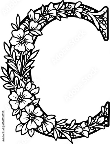 Floral letter C svg, letter C floral SVG, floral alphabet svg