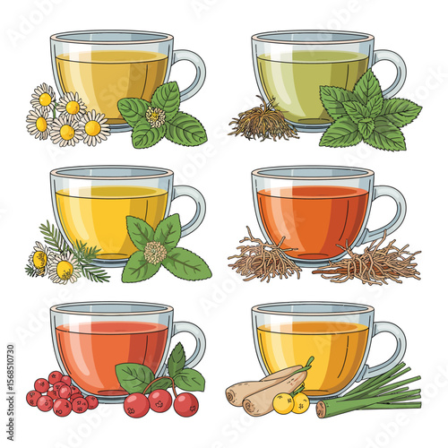 Assortment of Herbal Teas in Glass Cups