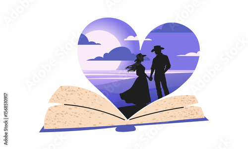Love Story in a Book. Couple on the seashore