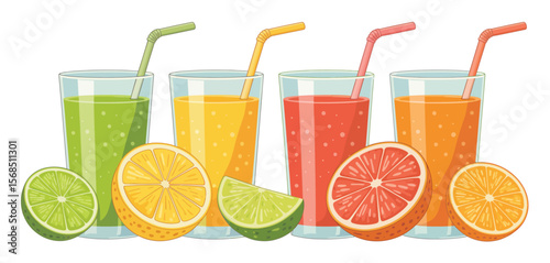 Assortment of Fresh Fruit Juices in Glasses