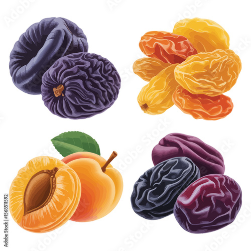 Dried Fruits Collection - Prunes, Apricots, and Raisins