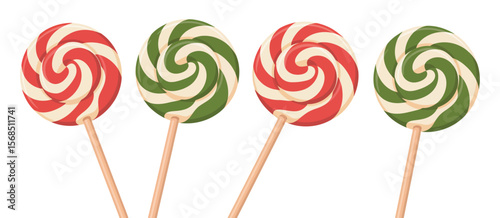 Three Swirl Lollipops in Red Green and White
