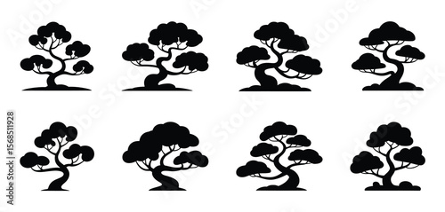 Six Silhouettes of Bonsai Trees