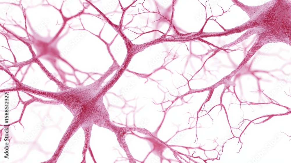 Fototapeta premium Pink Neuron Network Illustration on White Background