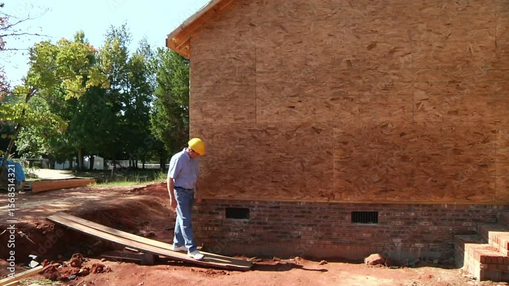 Inspector looking at new home construction Inspector looking at new home construction