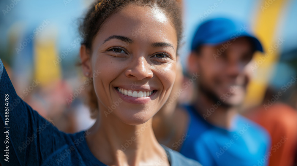 Fototapeta premium Diverse Runners Celebrating Community at a Vibrant Race Event