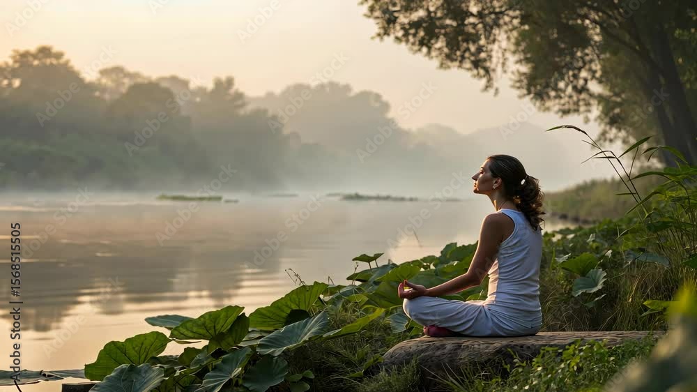 Meditative Calm by the Riverside at Sunrise Meditative Calm by the Riverside at Sunrise