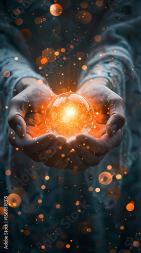 Hands Holding a Glowing Orb of Light