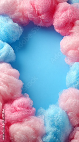 Colorful Cotton Candy Frame on Blue Background