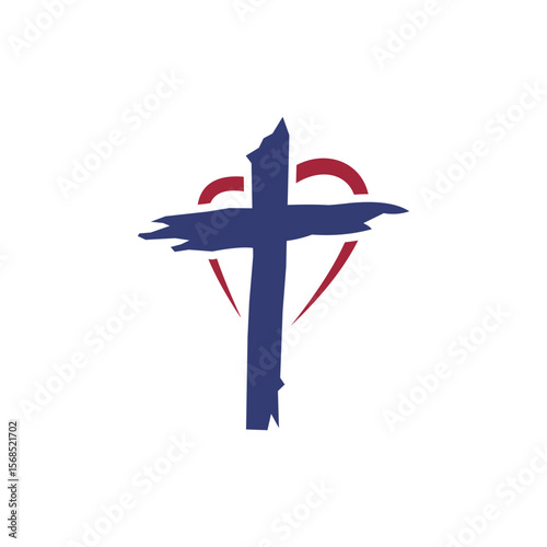 church cross and love logo design vector template
