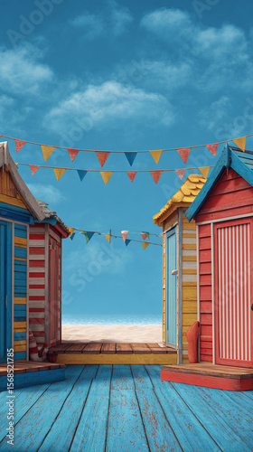 Colorful Beach Huts Under a Bright Sky