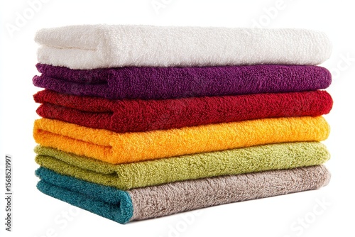 Neatly Arranged Towel Stacks in Bright Colors on a Clean Surface