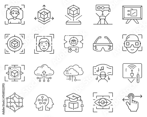 Virtual and Augmented Reality Icon Set Featuring Technology and Users