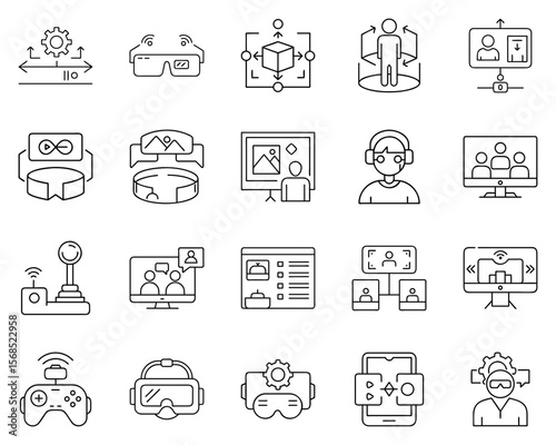 Virtual and Augmented Reality Icon Set in Black Silhouette Style
