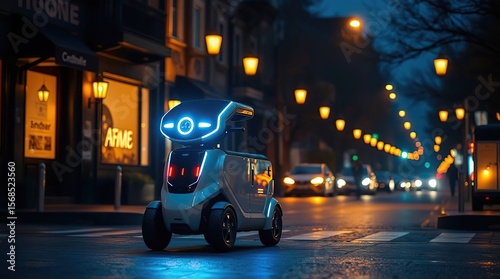 AI delivery robot crosses night street