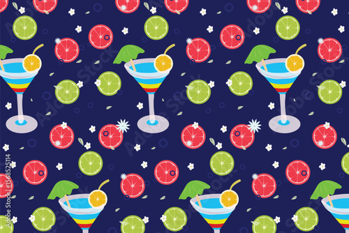 Pina Colada Cocktail  With Nature Theme Seamless Pattern  for nature projects , fabric, posters, promotion.