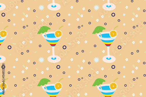 Pina Colada Cocktail  With Nature soft earthy  Theme Seamless Pattern  for nature projects , fabric, posters, promotion