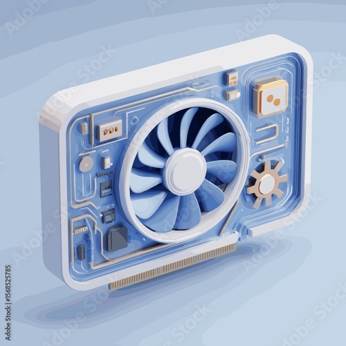 3D GPU Video Card Vector Illustration. Graphics processor for computer	
