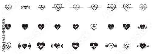 Heartbeat cardiogram icons with various styles pulse medical