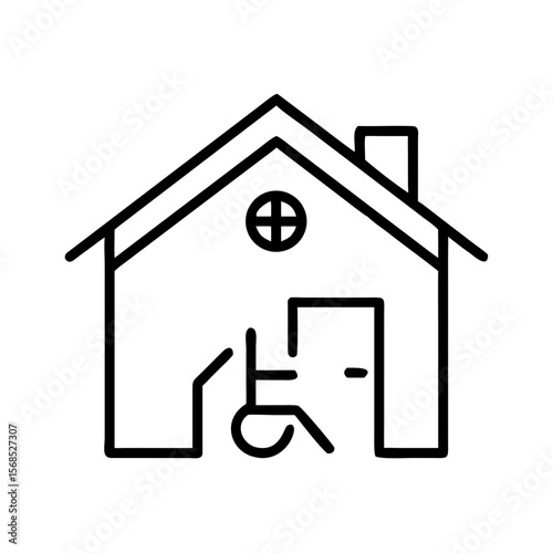 Accessible home symbol with wheelchair user in minimalist design  