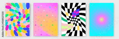 Groovy psychedelic background with abstract geometric patterns. Vector modern trend design of checkered pattern with abstract lines and optical illusion for groovy background