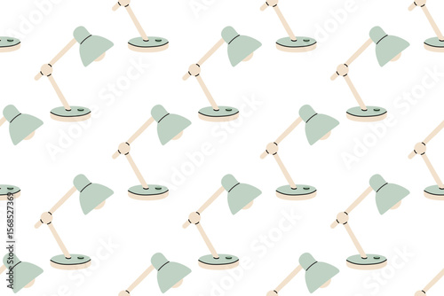 Seamless pattern with desk lamps on white background, great for home office, reading space, or productivity visuals