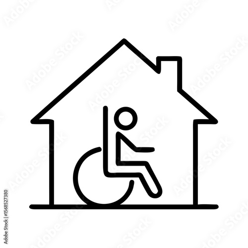 Accessible home symbol with wheelchair user inside house icon  