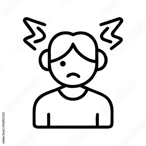 Person feeling stressed with noise represented by sound waves  