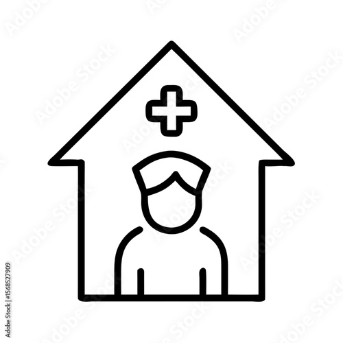 Home nurse icon with medical cross and caregiver silhouette  