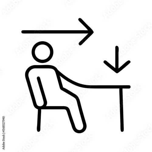 Icon of person sitting at desk with arrows indicating movement  