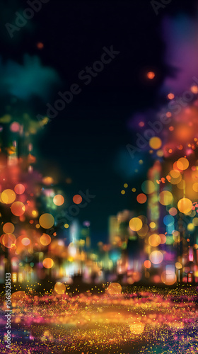 Vibrant Abstract Cityscape with Colorful Bokeh Lights