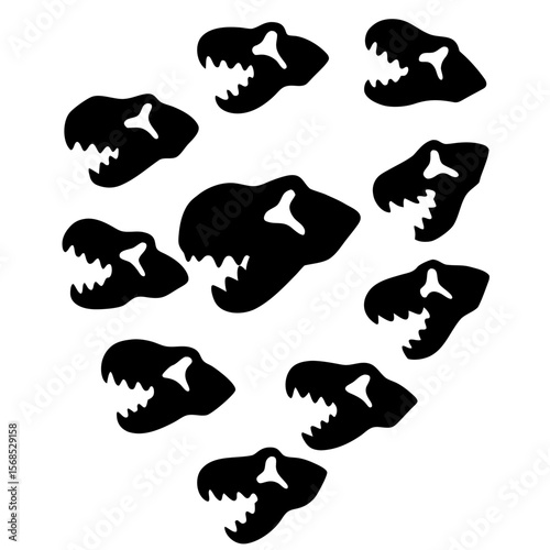Black dinosaur skulls scattered prehistoric ancient