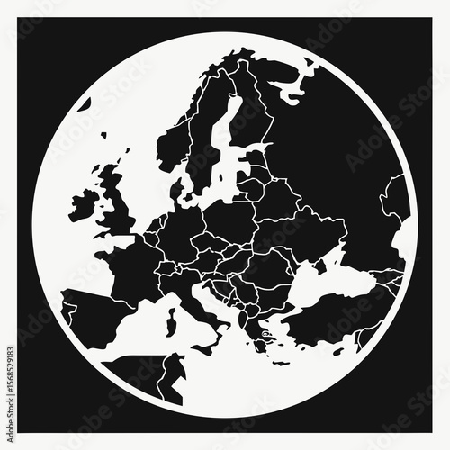 Black and white europe map graphic political countries
