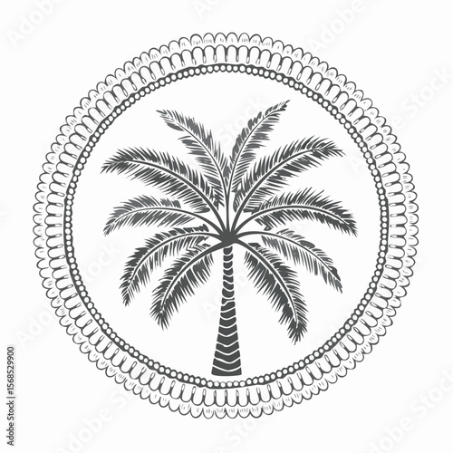 Palm tree vector. Palm Tree Circle Stock Illustration on white background.