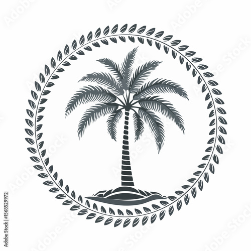 Palm tree vector. Palm Tree Circle Stock Illustration on white background.
