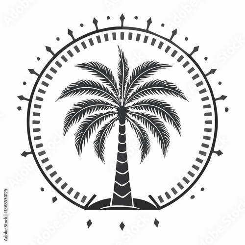 Palm tree vector. Palm Tree Circle Stock Illustration on white background.