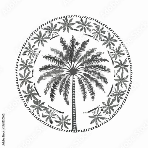 Palm tree vector. Palm Tree Circle Stock Illustration on white background.