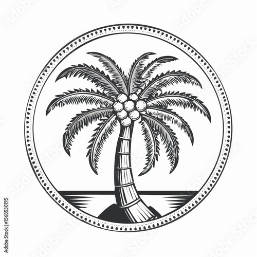 Palm tree vector. Palm Tree Circle Stock Illustration on white background.