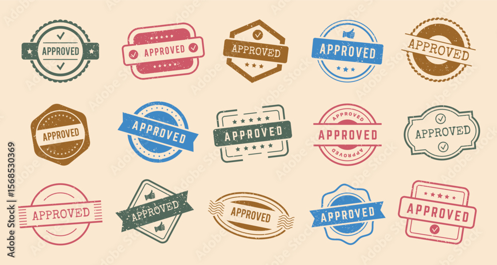 Obraz premium Approve badges. Stamp templates with grunge texture vector verification badges collection set recent vector badges set