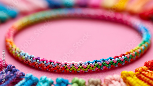 Colorful Braided Bracelet on Pink Background
