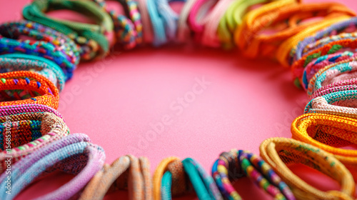 Colorful Hair Ties on Pink Background