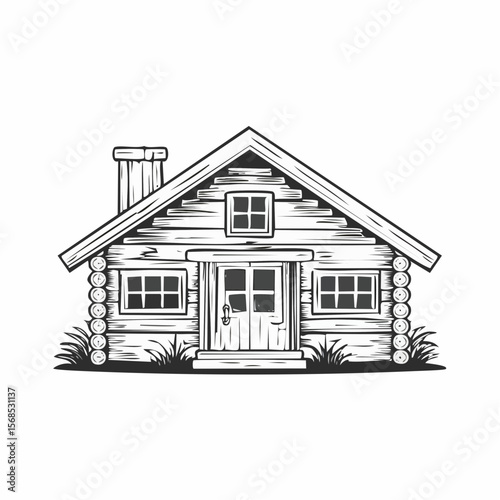 Rustic Cabin Vector. Wooden small cabin Stock Vector Images.