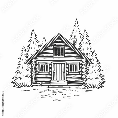 Rustic Cabin Vector. Wooden small cabin Stock Vector Images.
